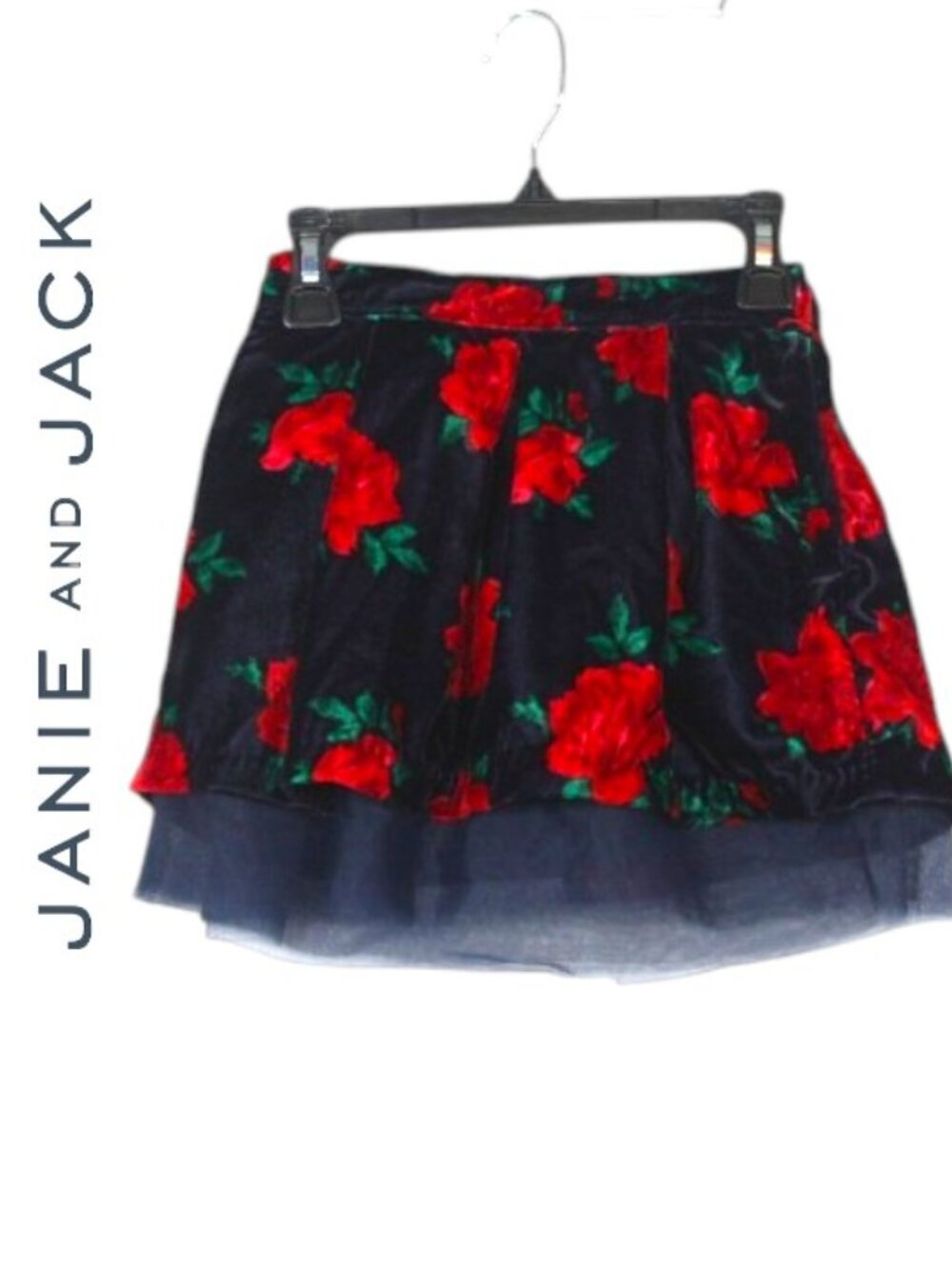 Janie & Jack Velvet Rose Print Skirt with Navy Tulle Size 4